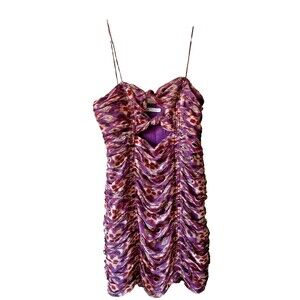 Zara XS Ruched Bow Abstract Mini Bodycon Dress Purple Red White Sleeveless